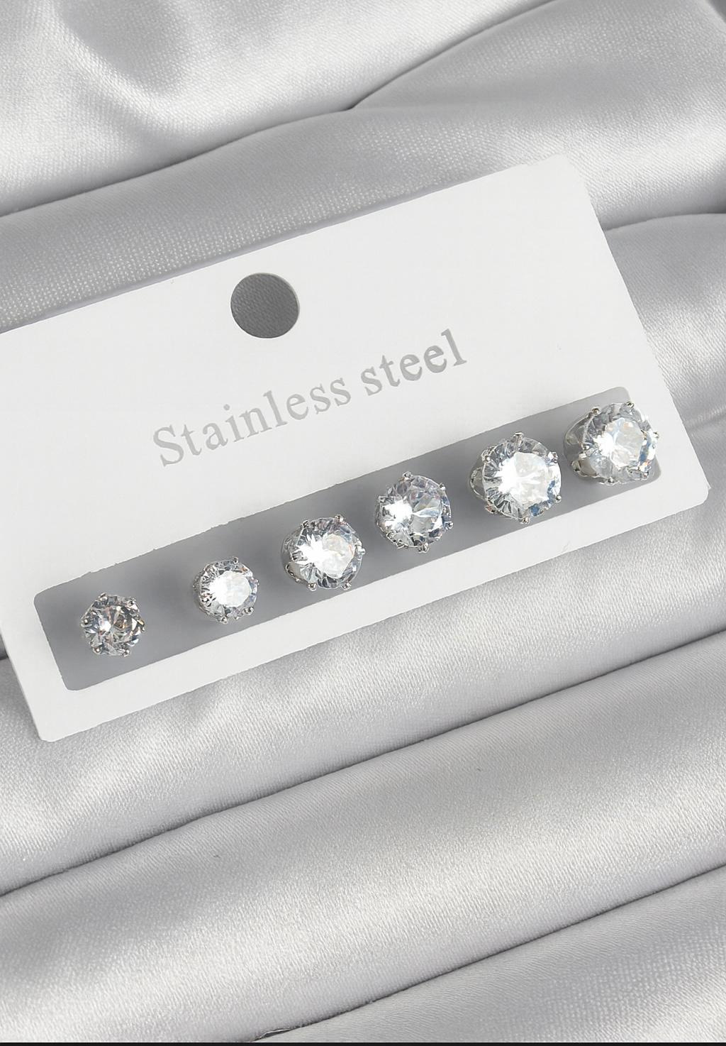 Gümüş renk zirkon taşlı küpe seti